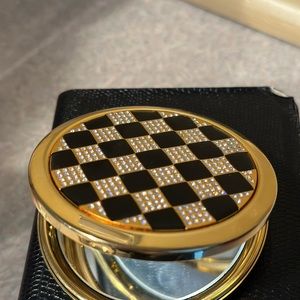 Black Onyx, White Crystallized Compact Mirror, Bejeweled w Swarovski Crystals